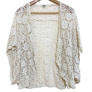 BB Dakota Cream White Floral Lace Crochet Kimono Style Cardigan – 'Solana', S